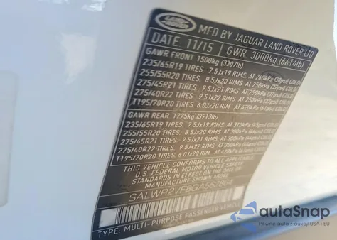 2016 Land Rover Range Rover Sport Hse z USA, uszkodzony, nr VIN SALWR2VF8GA562864